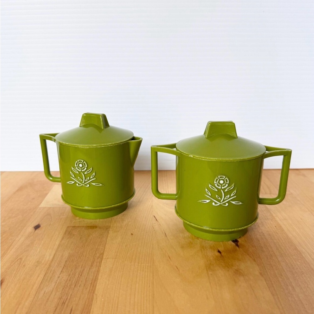 Green Floral Sugar and Creamer Set